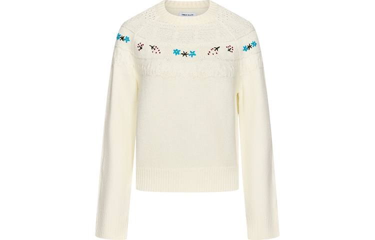 URBAN REVIVO Knitwear Women's Ecru Crew Neck Moderate