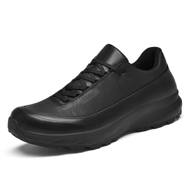 KUDING Cow Leather Wear resistant And Lightweight Low top Casual Shoes Men's Black