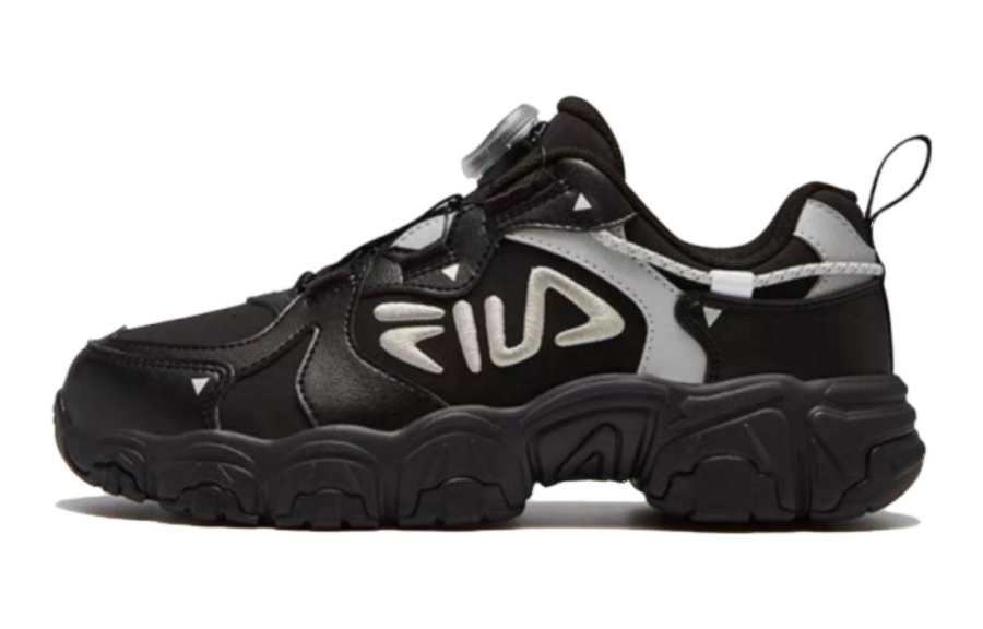 FILA KIDS Cat Paw Comfortable Round Toe Slip Resistant Anti Kick Low top Kids' Running Shoes Black Teenagers