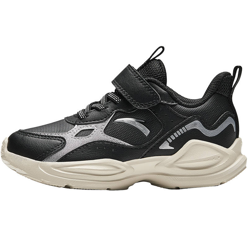 Antakids Synthetic Leather, Textile Lightweight Cushioning Low top Kids' Running Shoes Black Silver