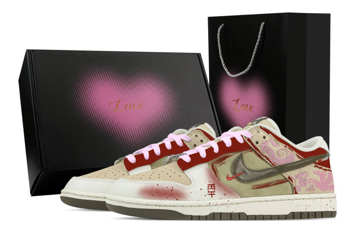 Nike Nike Dunk Galloping Galaxy, Heart Box Leather Low top Skateboard Shoes Men's Beige Pink