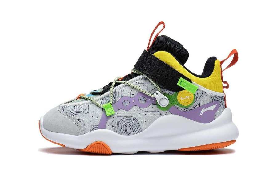 Li-Ning YOUNG Li Ning YOUNG Comfortable And Trendy Sports Casual Shoes Gray Yellow Purple Children Aged 3 7 Years Old