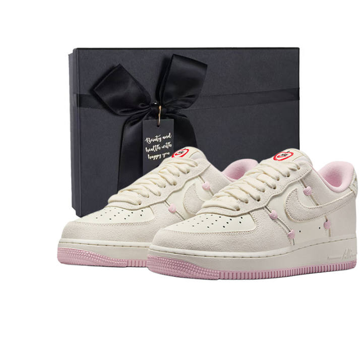 Nike Nike Air Force 1 Slip Resistant Abrasion Resistant Kids' Skateboarding Shoes White Pink
