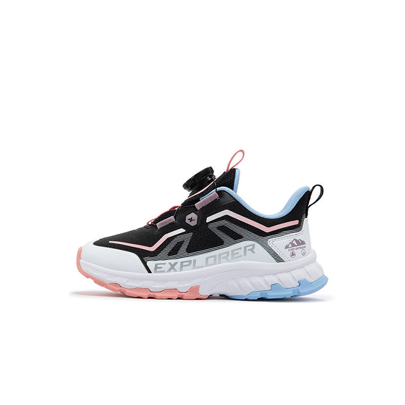 XTEP Synthetic Leather Slip Resistant Support Low top Kids Lifestyle Shoes Black Cheese Pink Kids'
