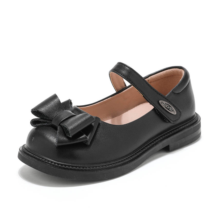 ABC KIDS Slip Resistant Rebound Lightweight Cushioning Low top Kids' Leather Shoes Matte Black Kids'