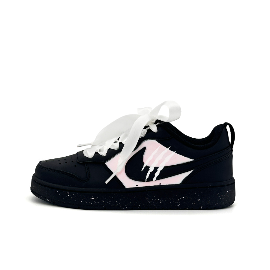 Nike Nike Court Borough White Meow Pink Flame Leather Slip Resistant Low top Kids' Skateboarding Shoes Black Teenagers