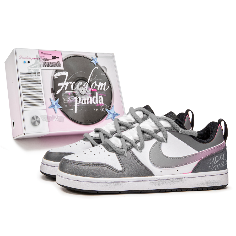 Nike Nike Court Borough You And Me Slip Resistant Abrasion Resistant Low top Kids' Skateboarding Shoes Gray Pink Teenagers