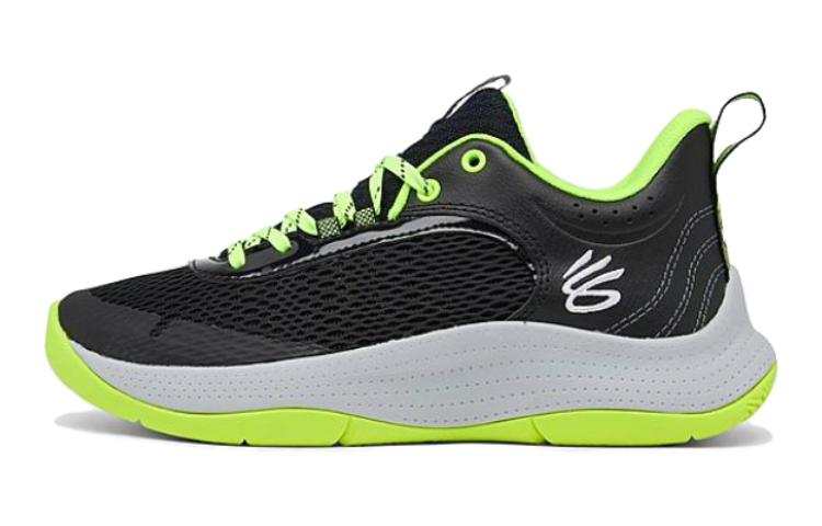 Under Armour 3Z6 Slip Resistant Cushioning Abrasion Resistant Low top Basketball Shoes Black Green Teenagers