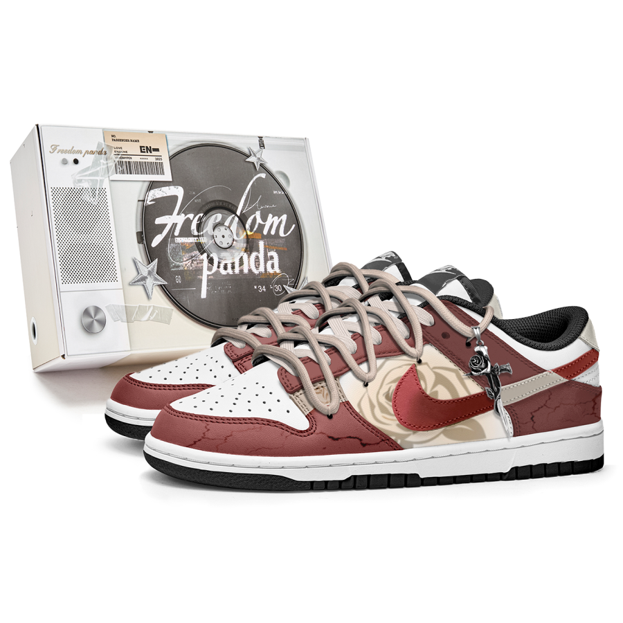 Nike Nike Dunk 'Black' Leather Slip Resistant Abrasion Resistant Low top Kids' Skateboarding Shoes Red White Teenagers