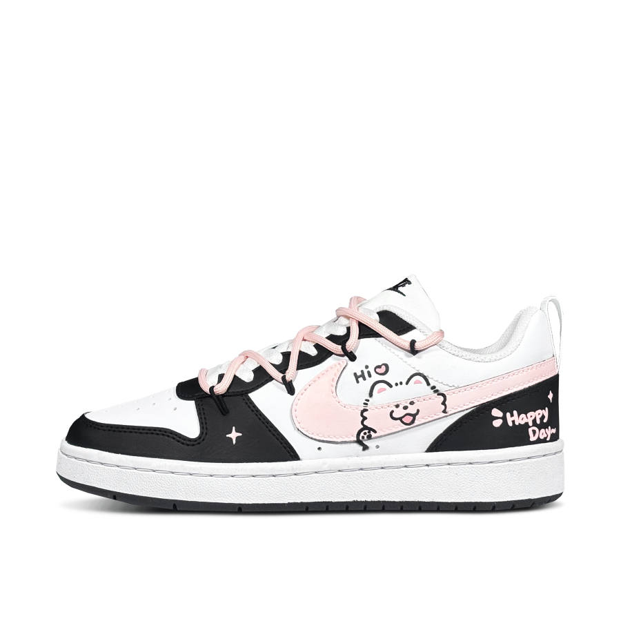 Nike Nike Court Borough 2 Slip-Resistant Cushioning Wear-Resistant Low-Top Kids' Skateboarding Shoes Black Pink Teenagers