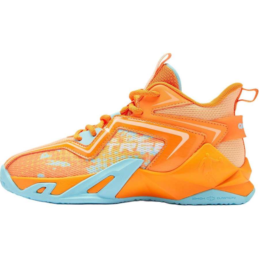QIAODAN Textile, Synthetic Leather Mid top Children's Basketball Shoes Subtle Light Orange/Pomelo Yellow Kids'