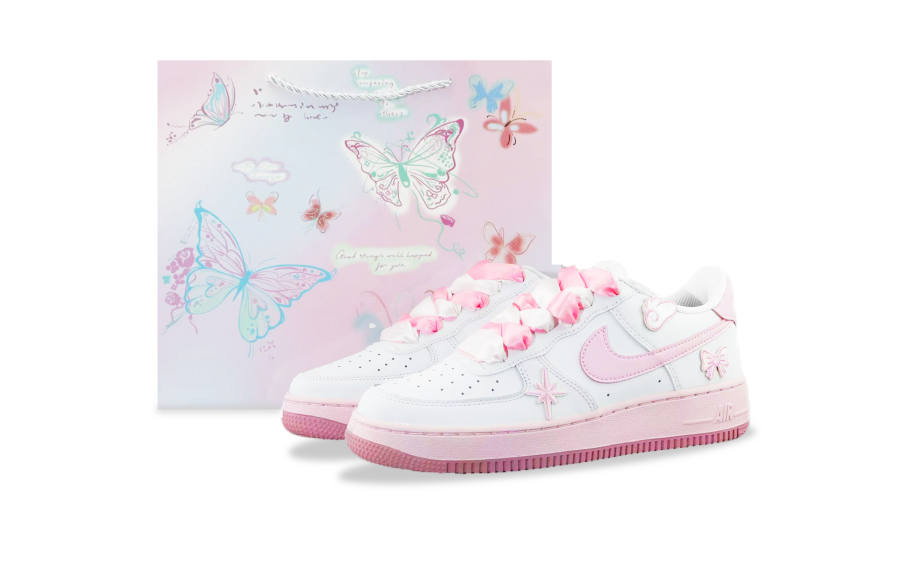 Nike Nike Air Force 1 Slip Resistant Abrasion Resistant Low top Kids' Skateboarding Shoes Pink White Teenagers