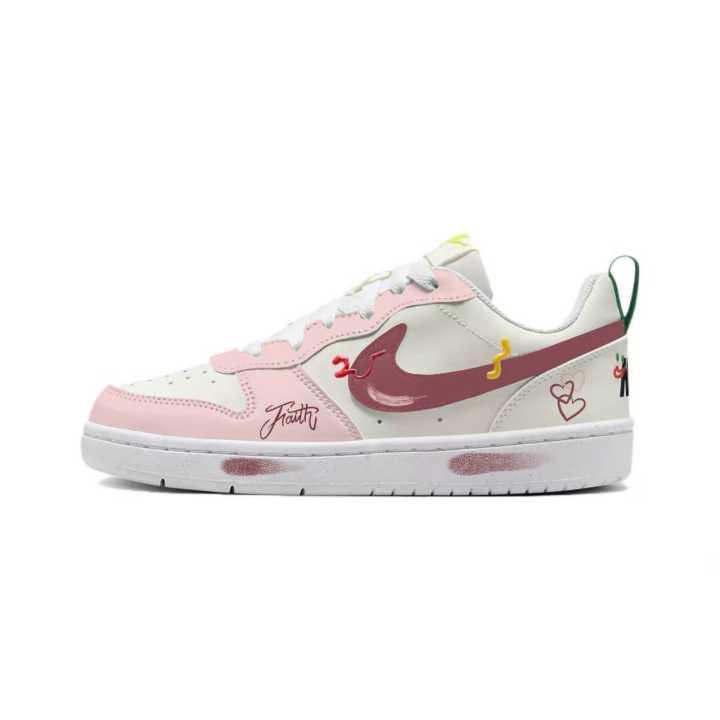 Nike Nike Court Borough Slip Resistant Low top Skateboard Shoes Pink White Kids'