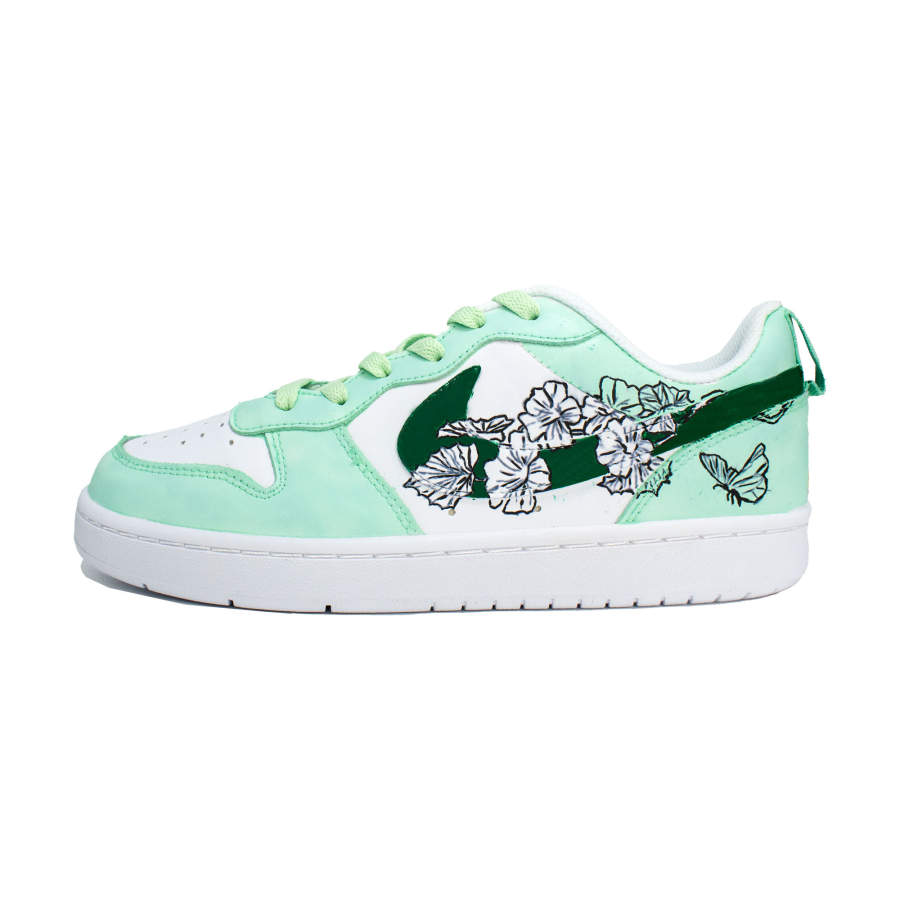 Nike Nike Court Borough Butterfly Floral Leather Slip Resistant Cushioning Low top Kids' Skateboarding Shoes Green White
