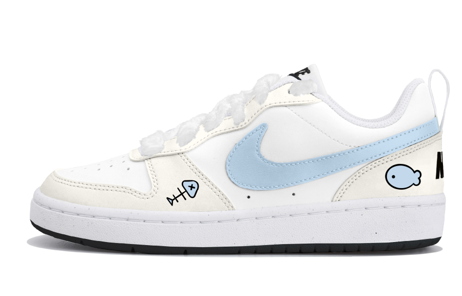 Nike Nike Court Borough Fish Blue Tone Synthetic Leather Low top Kids' Skateboarding Shoes Beige Blue Teenagers