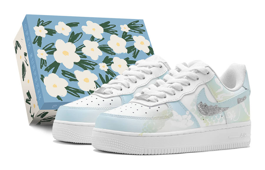 Nike Nike Air Force 1 LE Synthetic Leather Low top Kids' Skateboarding Shoes Sky Blue Teenagers