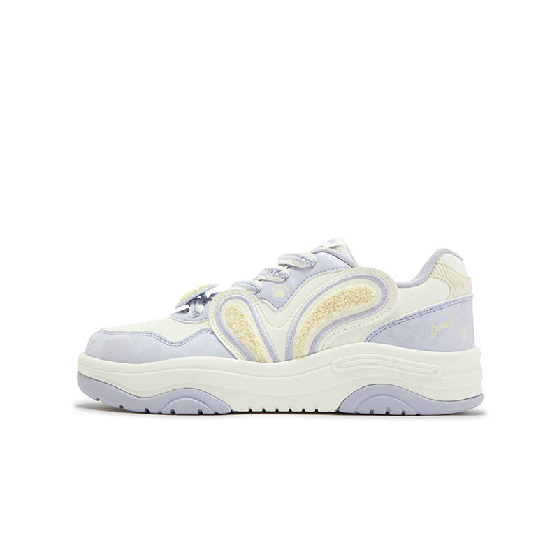 XTEP Cute Rabbit Anti Slip And Wear Resistant Rebound Breathable Low top Kids' Skateboarding Shoes White Purple Kids'
