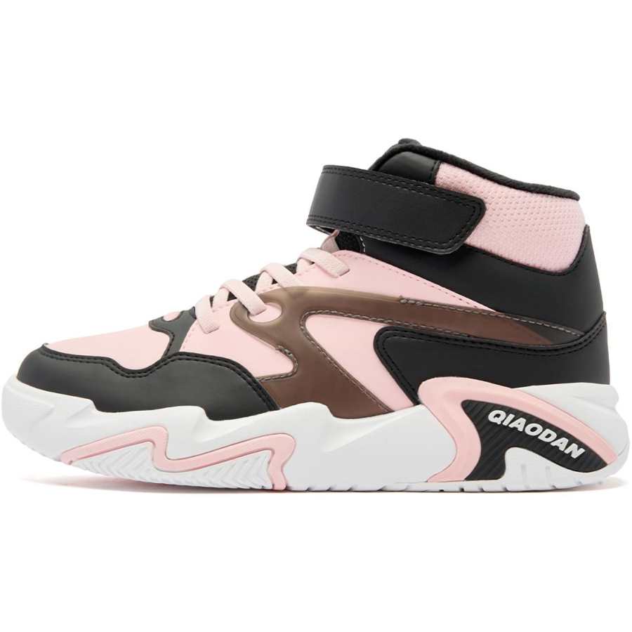 QIAODAN Synthetic Leather Comfortable Mid top Casual Shoes Black Pink Teenagers