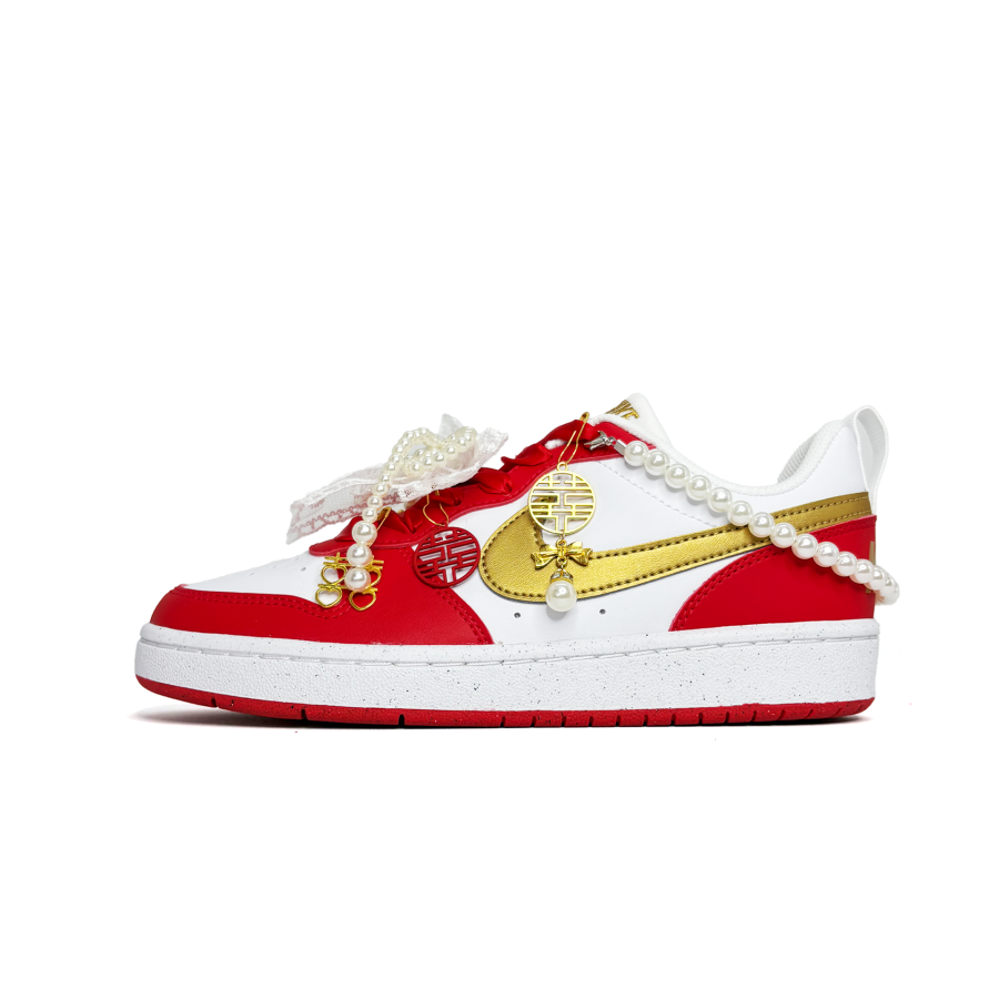 Nike Nike Court Borough Married In Harmony Slip Resistant Abrasion Resistant Low top Skateboard Shoes Gold Red Teenagers