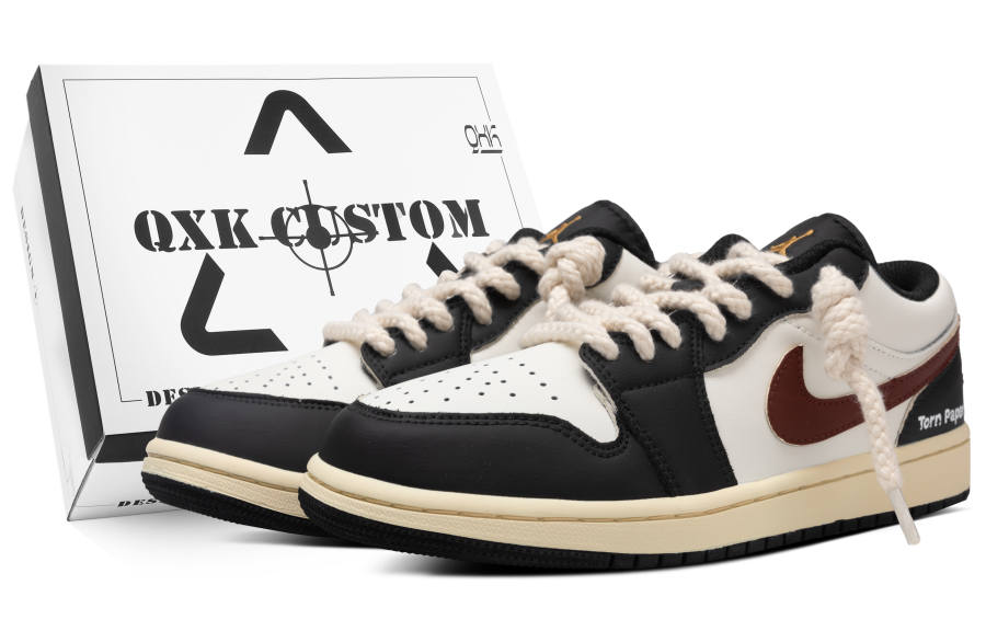 Jordan Jordan Air Jordan 1 Synthetic Leather Cushioning, Wear Resistant Low top Children's Basketball Shoes Black White Red