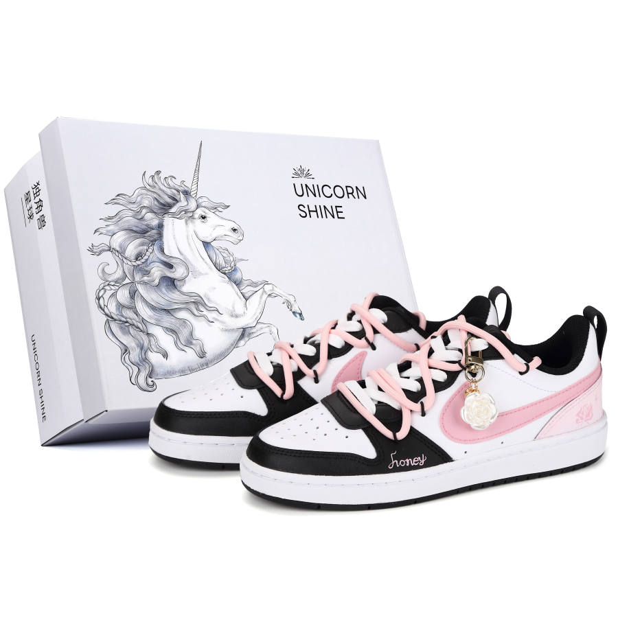 Nike Nike Court Borough Abrasion Resistant Low top Kids' Skateboarding Shoes Black Pink Teenagers
