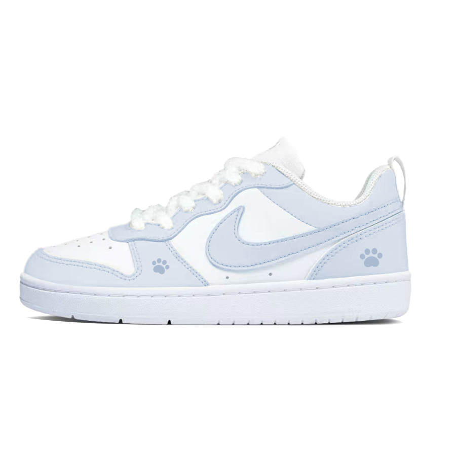 Nike Nike Court Borough Claw Synthetic Leather Abrasion Resistant Low top Kids' Skateboarding Shoes White Blue Teenagers