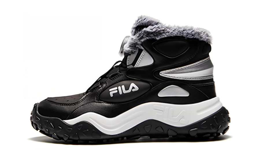 FILA KIDS SKIER BOOT Versatile Fleece Lined Slip Resistant Abrasion Resistant Mid top Kids' Running Shoes Black White