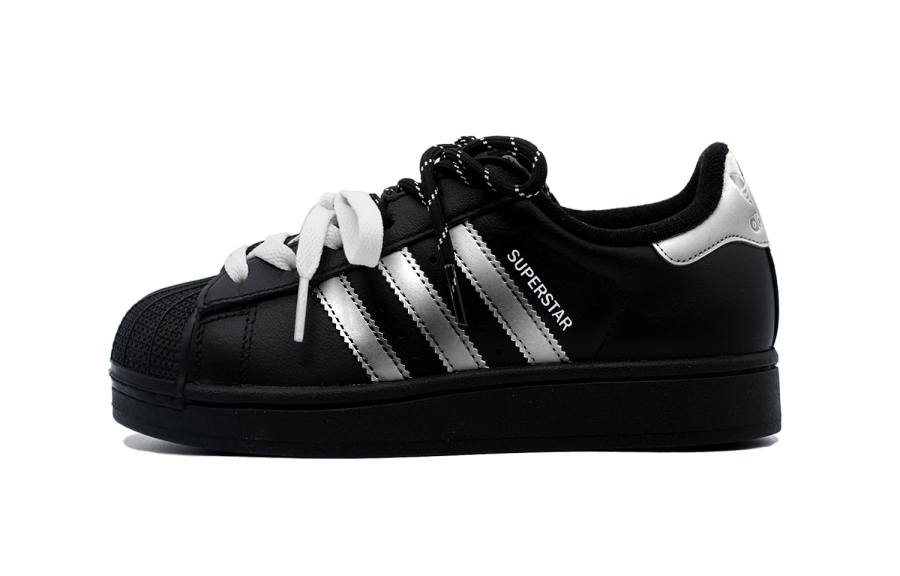 Adidas Originals Superstar 2 Leather Low top Kids' Skateboarding Shoes Black Silver Teenagers