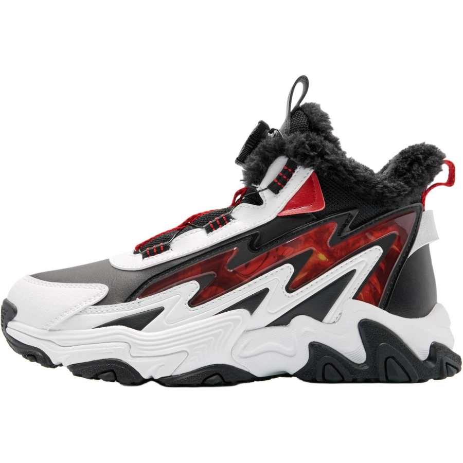 QIAODAN Aurora Thick Cotton Fleece Lined Knob Lace Up High top Casual Shoes White Red Black Teenagers