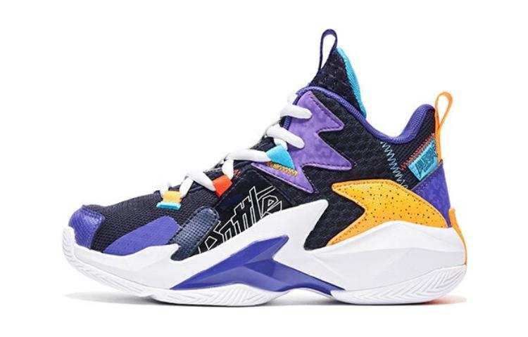 QIAODAN Sports Slip Resistant Cushioning Abrasion Resistant Mid top Basketball Shoes Black Purple Teenagers