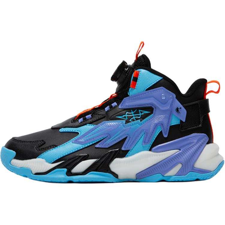 QIAODAN Synthetic Leather Mid top Basketball Shoes Black Blue Unisex