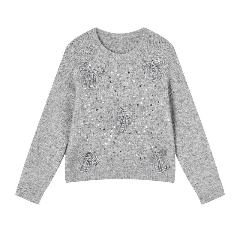 XIANGYING Knitwear Women's Light Gray Crew Neck Moderate Other