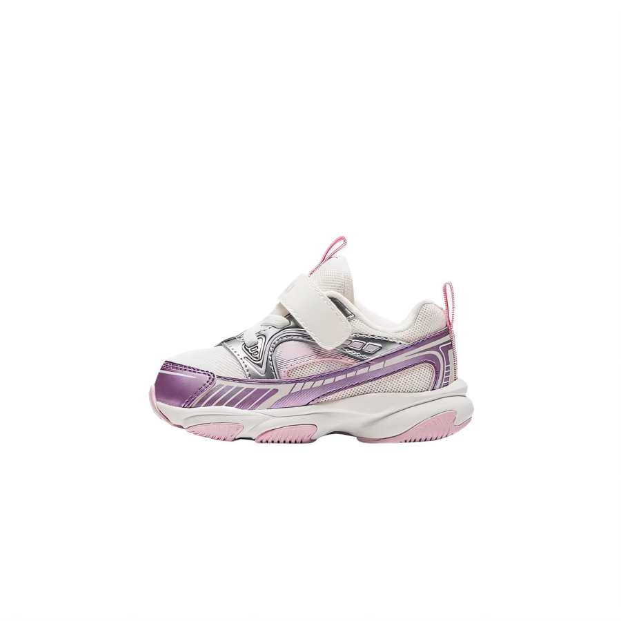 Antakids Fabric Slip Resistant Cushioning Low top Toddler Shoes Ivory White/Purple/Silver Infant And Toddler