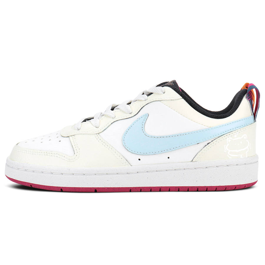 Nike Nike Court Borough Leather Cushioning, Wear Resistant Low top Kids' Skateboarding Shoes White Blue Teenagers