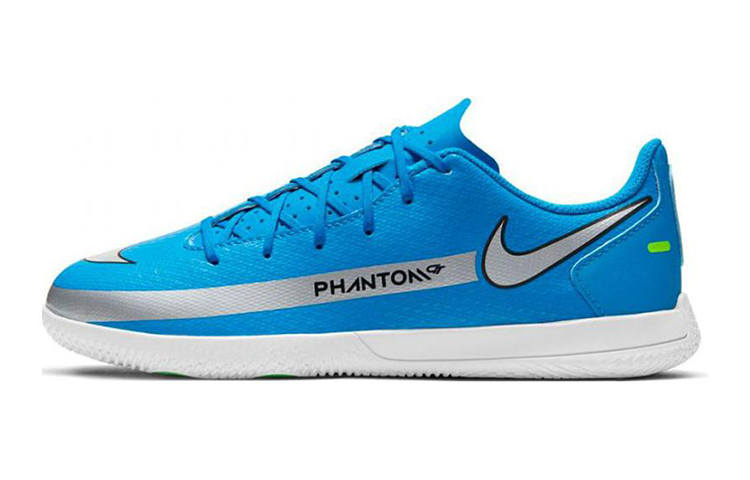 Nike Nike Slip Resistant Cushioning Abrasion Resistant Low top Indoor Court Soccer Shoes Blue Silver Kids'