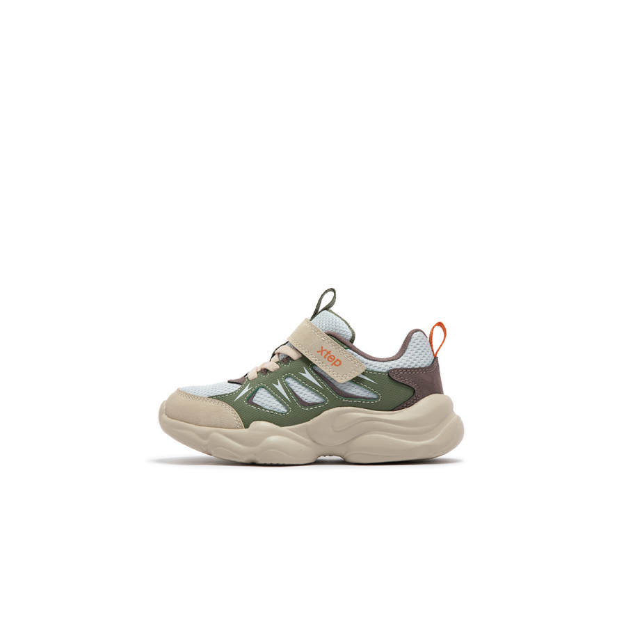 XTEP Synthetic Leather Slip Resistant Abrasion Resistant Low top Kids Lifestyle Shoes Gray Green Kids'