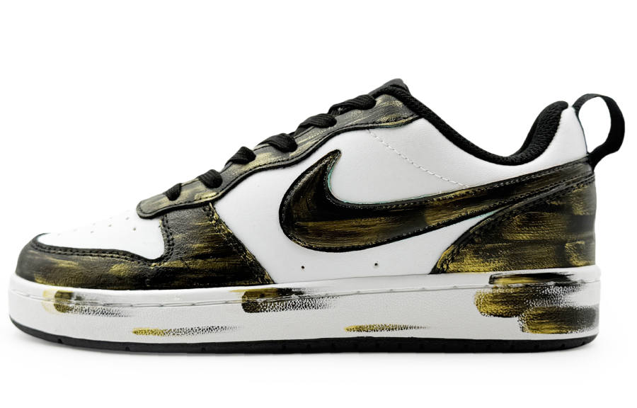 Nike Nike Court Borough Low 2 Leather Low top Kids' Skateboarding Shoes Black Gold Teenagers