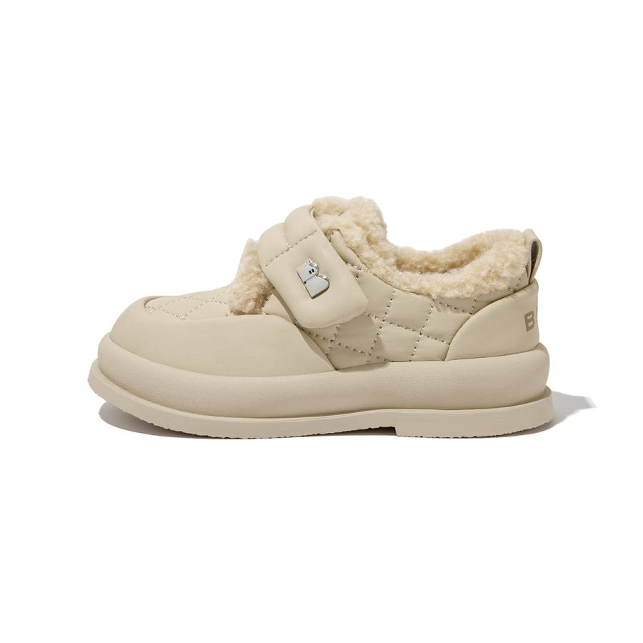 BELLE Synthetic Leather Hook and Loop Fleece Lined Kids Lifestyle Shoes Beige Kids'