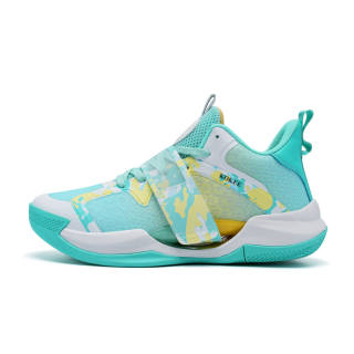 Ku Qi Mesh Abrasion Resistant Rebound Lightweight Cushioning Mid top Children's Basketball Shoes White Green Teenagers