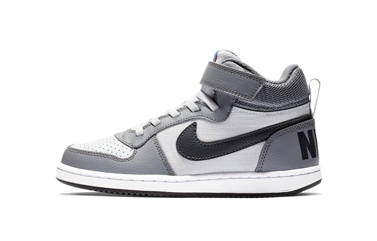 Nike Nike Court Borough Mid Anti-Slip Wear-Resistant Mid-Top Skateboard Shoes Gray White Black Children Aged 3-7 Years Old