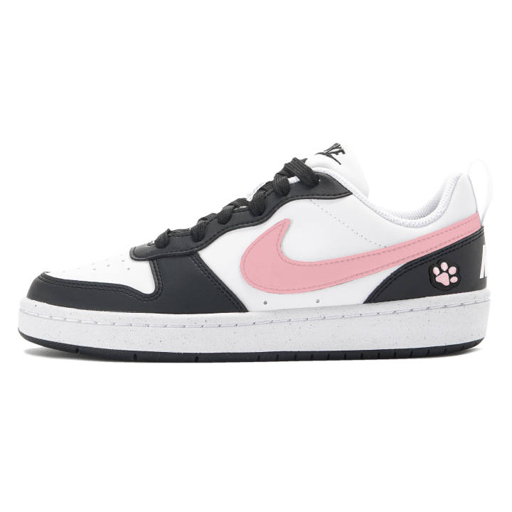 Nike Nike Court Borough LOW RECRAFT Berry Pink Cat Paw Fabric Patch Synthetic Leather Slip Resistant Abrasion Resistant