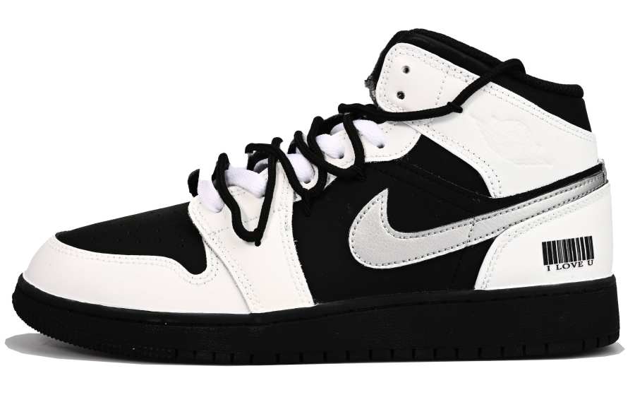 Jordan Jordan Air Jordan 1 Mid Leather Cushioning Mid top Children's Basketball Shoes Silver Black Teenagers