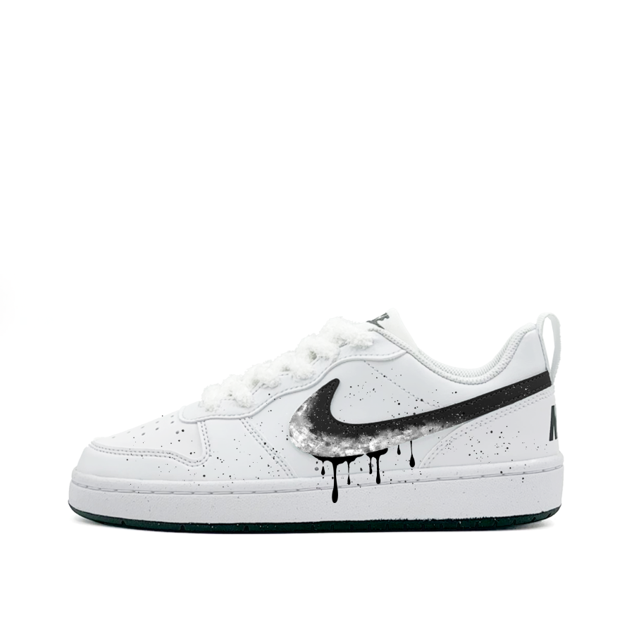 Nike Nike Court Borough Misty Synthetic Leather Abrasion Resistant Low top Kids' Skateboarding Shoes Black White Kids'