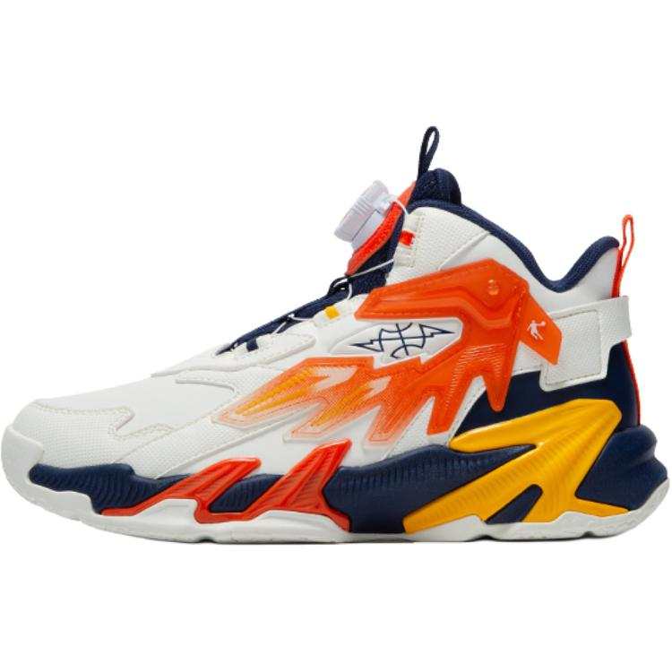 QIAODAN Mid top Basketball Shoes White Orange Teenagers