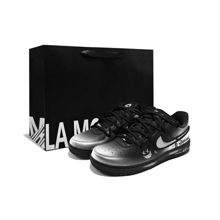 Nike Nike Air Force 1 Enmu R Cushioning Abrasion Resistant Slip Resistant Low top Skateboard Shoes Unisex Black Silver