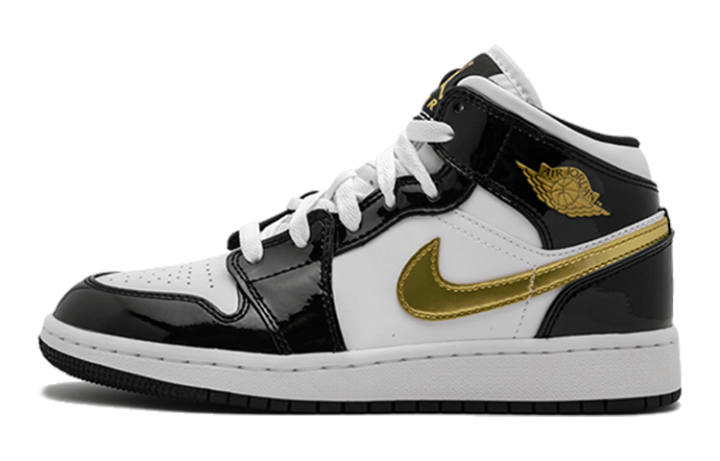Jordan Jordan 1 Mid Patent Black White Gold GS