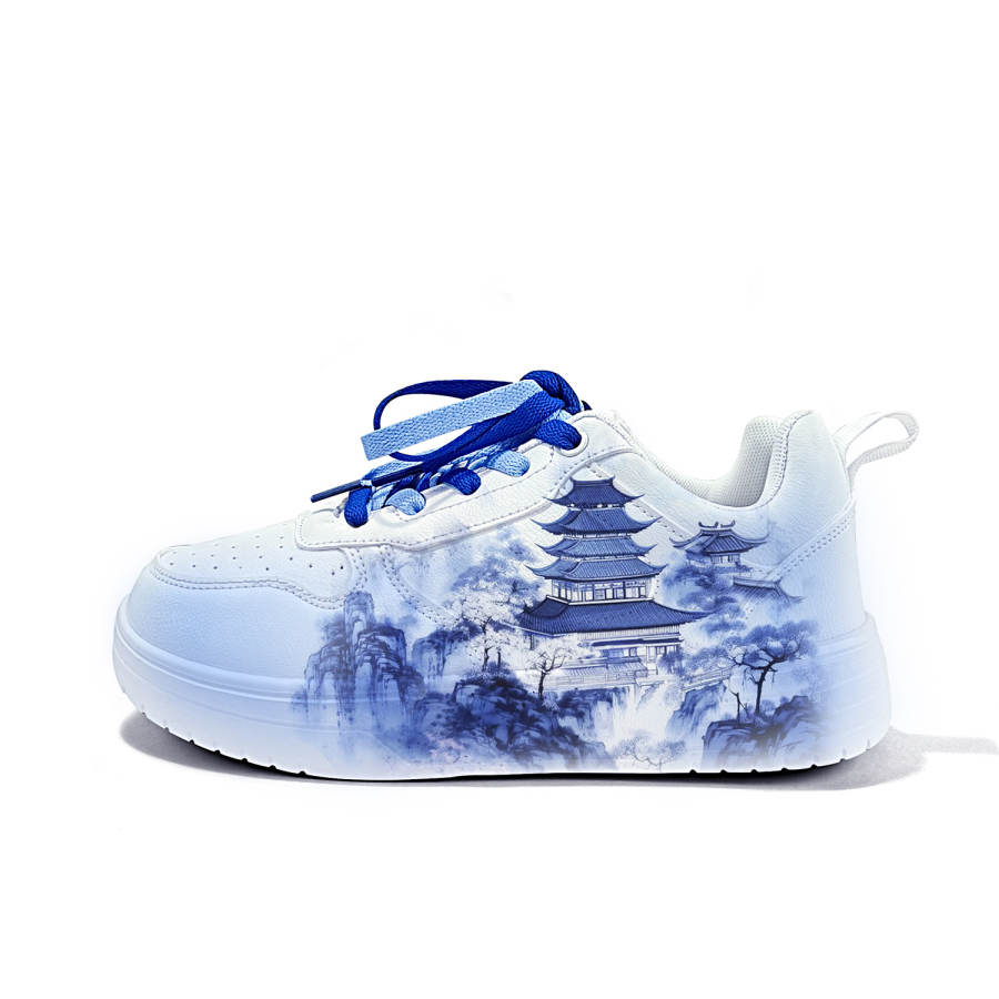 ZUOLENGCHAN Synthetic Leather Lightweight And Breathable Low top Skateboard Shoes Unisex White Blue