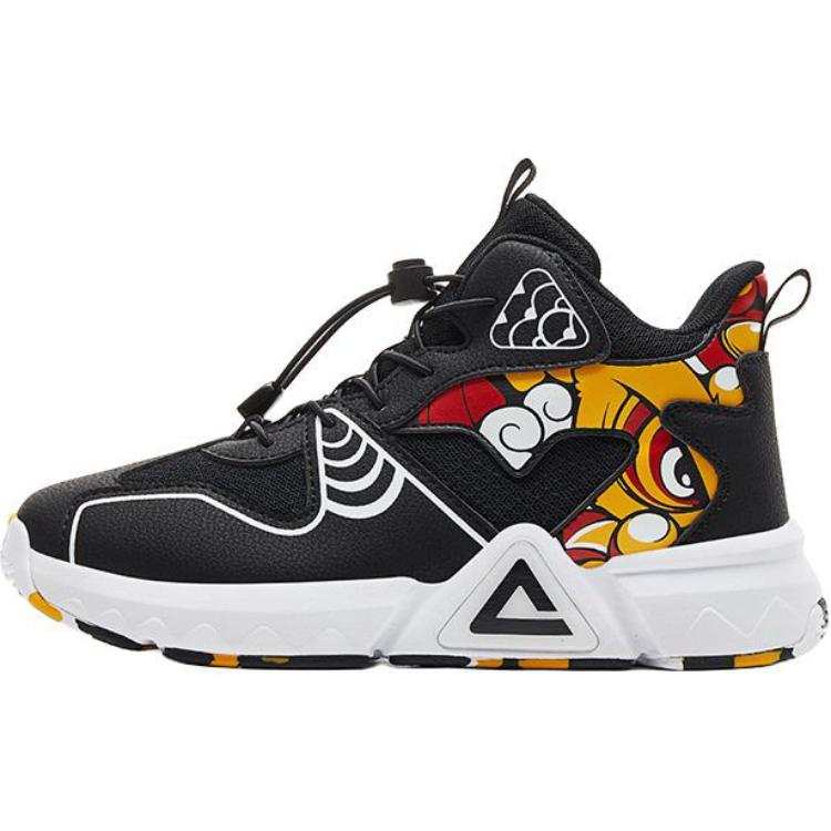 PEAK Slip Resistant Abrasion Resistant High top Children's Basketball Shoes Black/Yellow Kids'