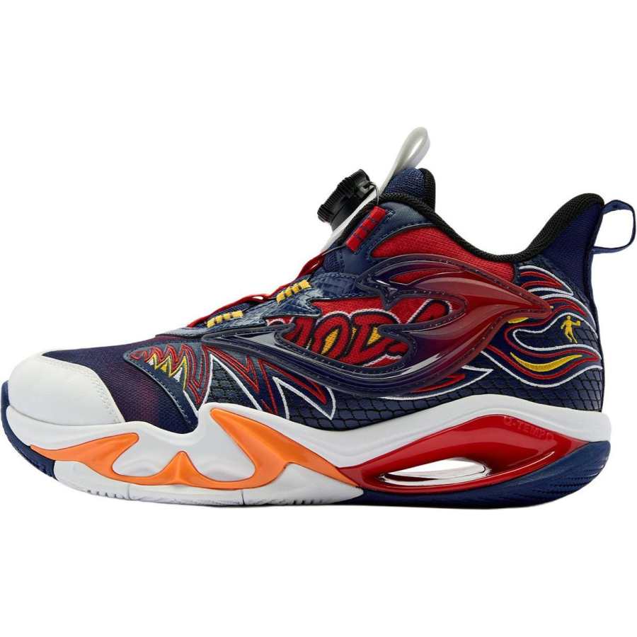 QIAODAN Mid top Children's Basketball Shoes Serene Blue/Koi Red 34 42 Unisex