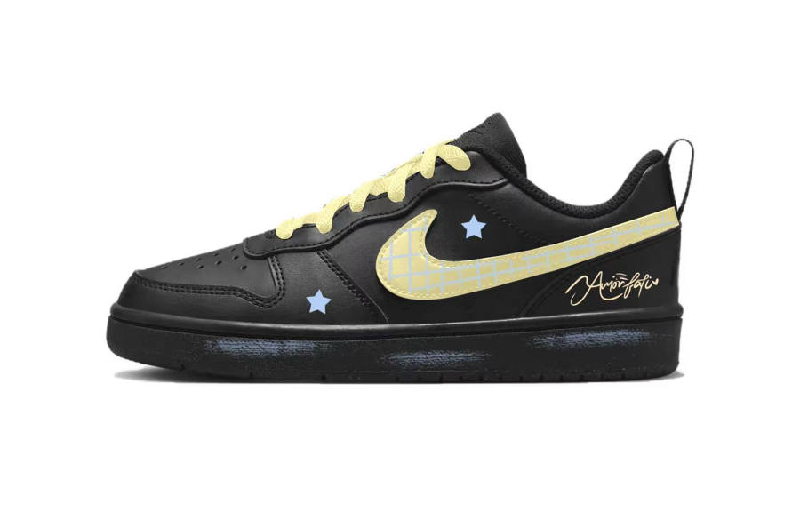 Nike Nike Court Borough Star Black Twist Leather Slip Resistant Low top Kids' Skateboarding Shoes Black Yellow Teenagers